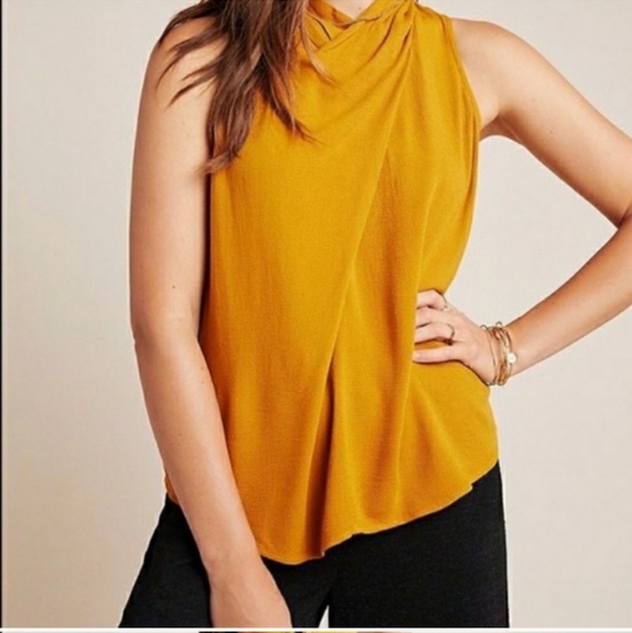 Maeve Tops - Anthropologie Maeve Size 6 Sleeveless Mustard Top With High Cross Neck & Buttons